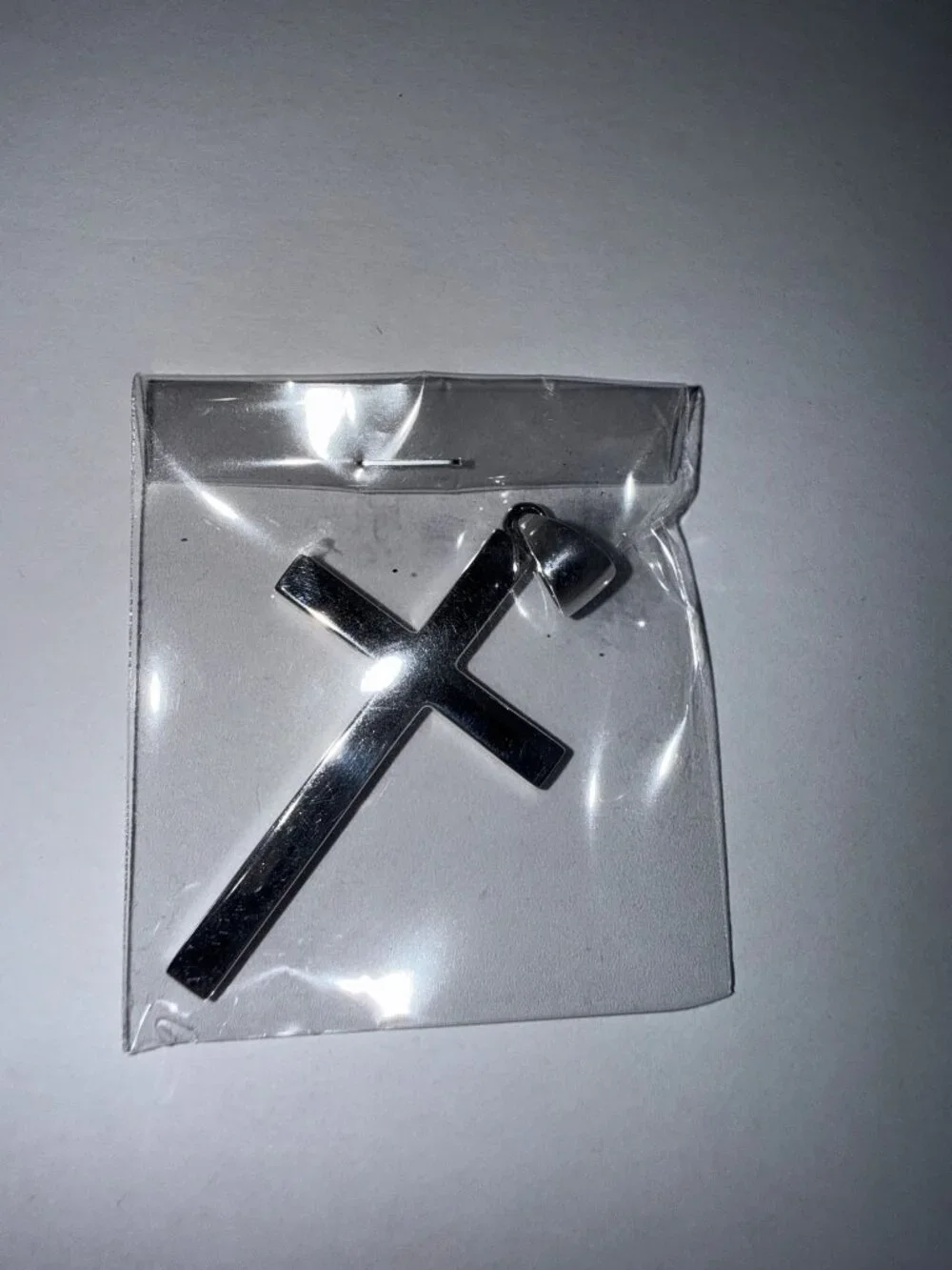 US Jewels Polished Cross Pendant Silver Tone Sealed with Gift Box Pendant Only